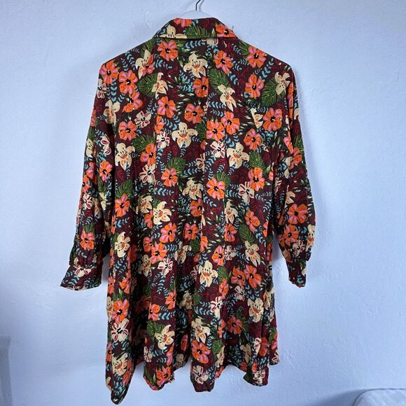 Talulah Womens Floral Button-Down Mini Shirt Dress Oversized Multicolor Small - Picture 2 of 6